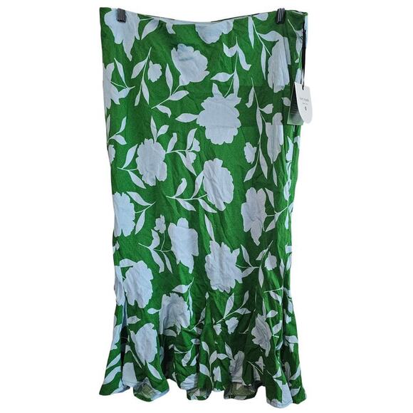 kate spade Dresses & Skirts - Kate Spade Linen Skirt Womens Large Green Blue Floral Pencil Modest Boho Twee